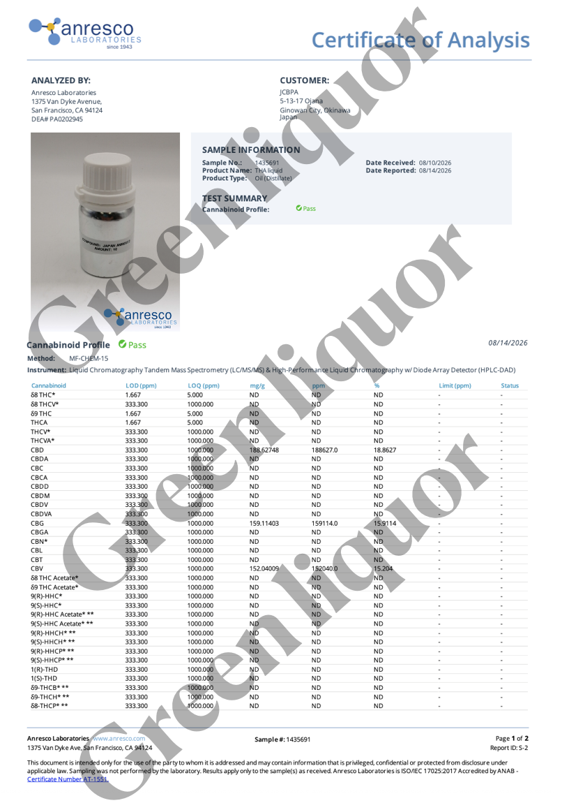 【上級者様向け・インディカ寄りハイブリッド】THA(THCNM)80%×CBG10%×CRD8%　※9/16販売開始